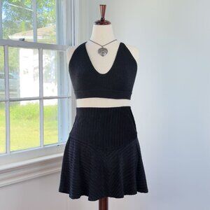 Free People Black Velvet Camden Skirt Ribbed Large High Waisted Goth Stretch